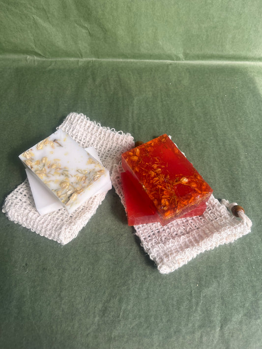 Rooibos Shea Butter Jasmine Soap and exfoliating bag